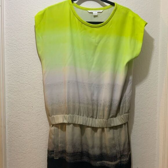 Diane von Furstenberg Tara Dress, Neon Green, Gray and Black, Size 6 H6 - Picture 8 of 9